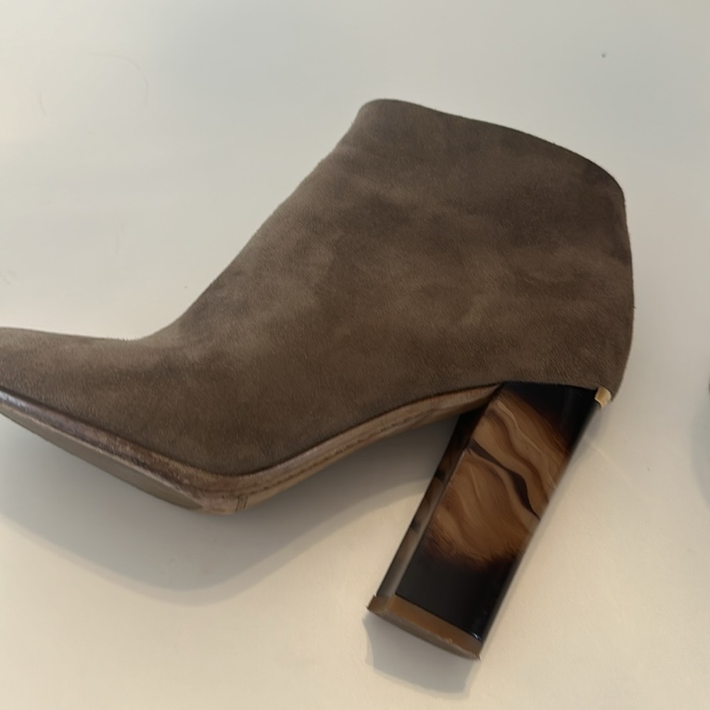 Burberry Taupe Suede Block Heel Ankle Boot